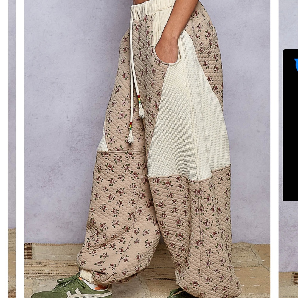 POL Quilted Tan Floral Pants
